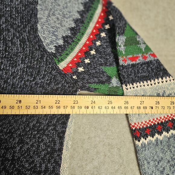 Vtg Christmas Cardigan Festive Knit Sweater Sz L Embroider Patchwork Cottagecore - Picture 15 of 16